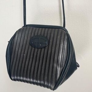 Vintage Perry Ellis Blue Striped Leather Crossbody